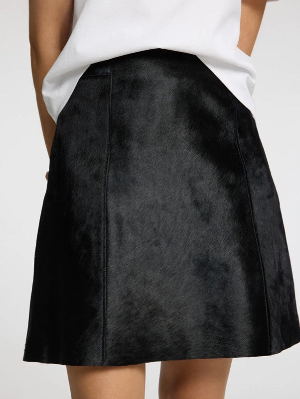 Cow hide black leather skirt