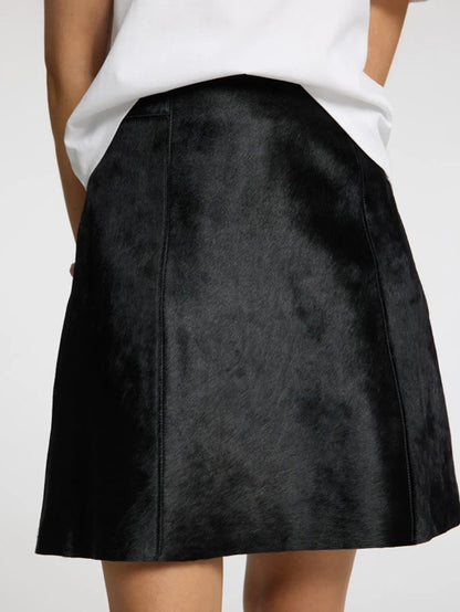 Cow hide black leather skirt
