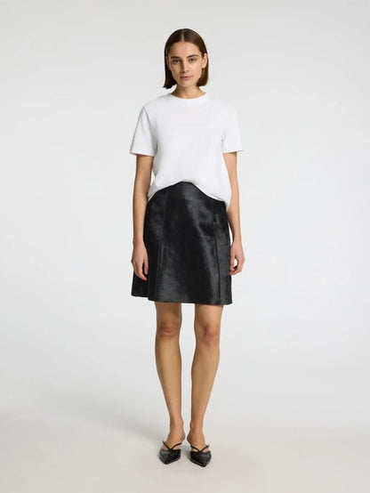 Cow hide black leather skirt