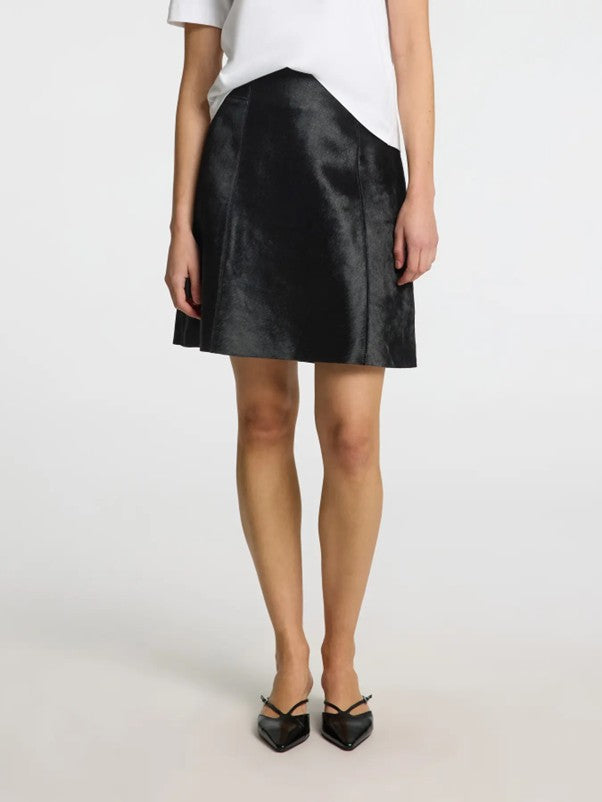 Cow hide black leather skirt