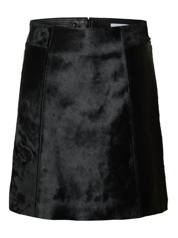 Cow hide black leather skirt