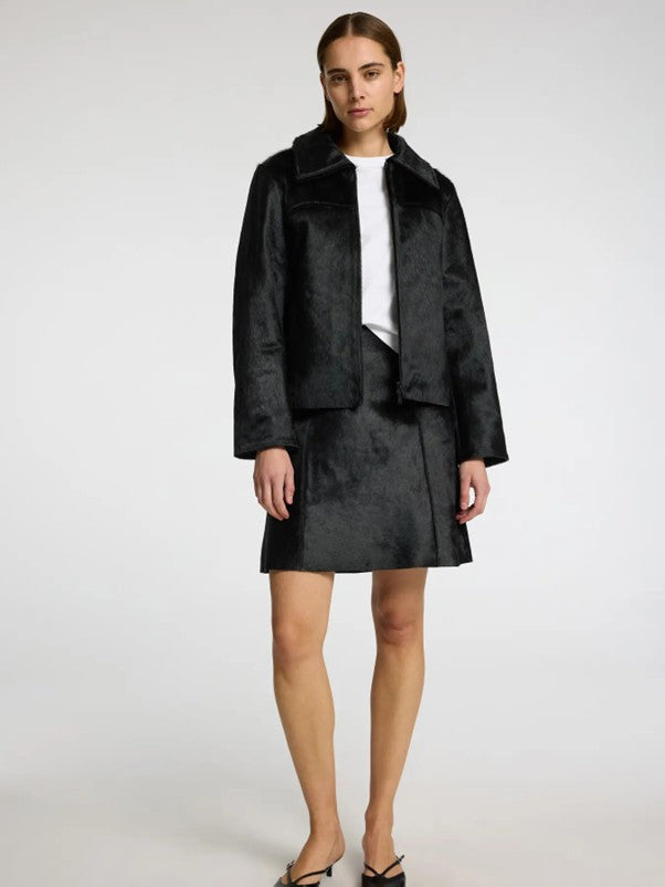Cow hide black leather skirt