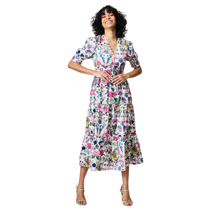 The Sonnet V-neck Full Skirt Tea Dress With Puff Sleeves by Hope & Ivy