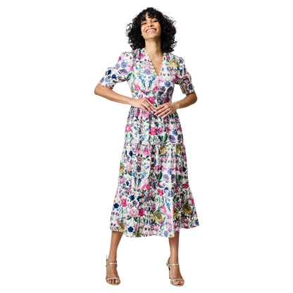 The Sonnet V-neck Full Skirt Tea Dress With Puff Sleeves by Hope & Ivy