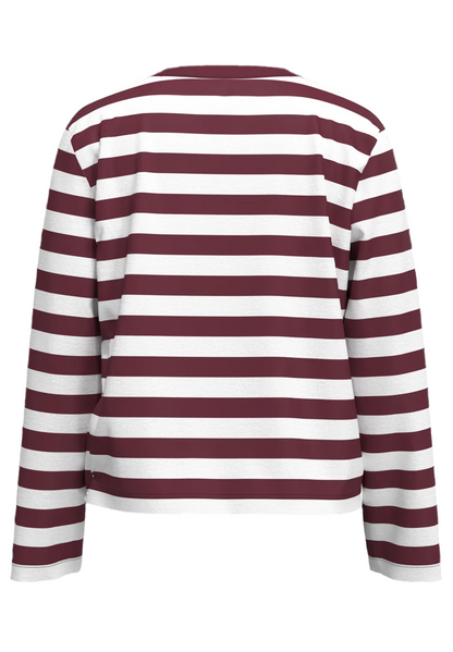 Long sleeve burgundy and white stripe top