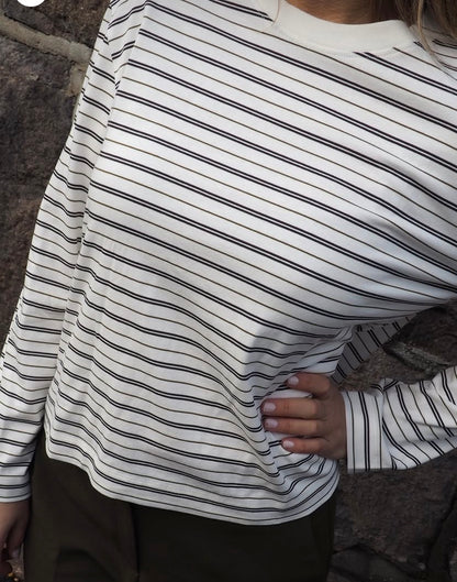 Long sleeve boxy stripe t-shirt - 100% organic cotton