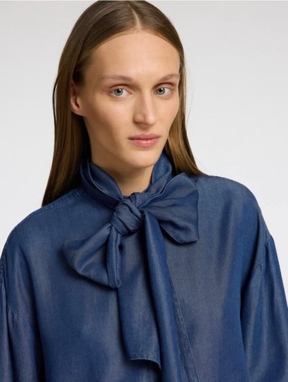 Chambray Denim Shirt with Bow