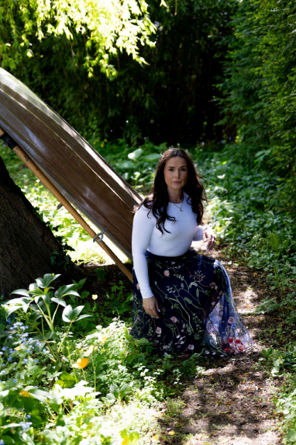 Navy embroidered tulle skirt