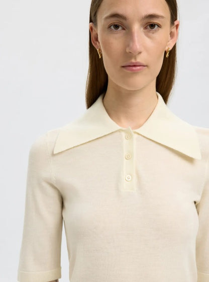 Cream 100% merino wool knit top