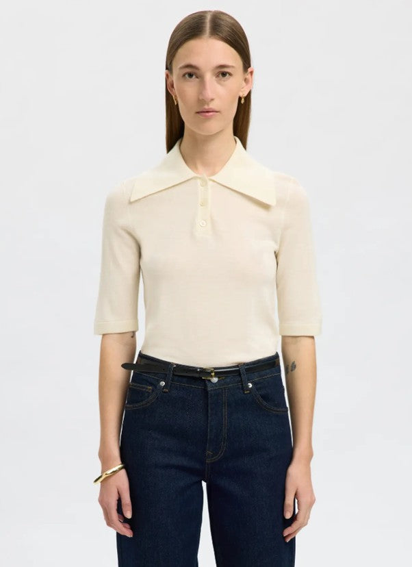Cream 100% merino wool knit top