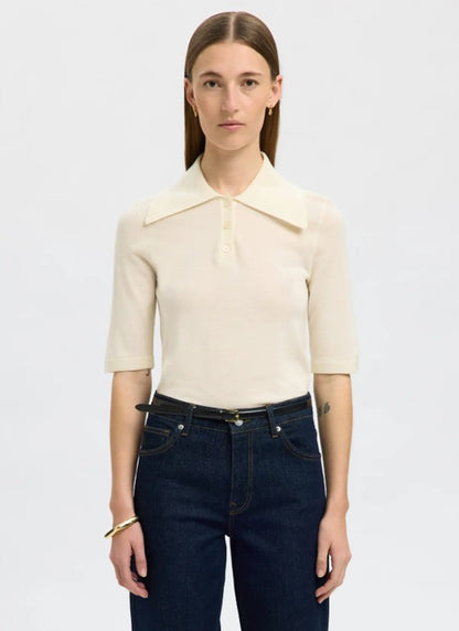 Cream 100% merino wool knit top