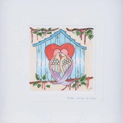 The Love Birds with brown frame