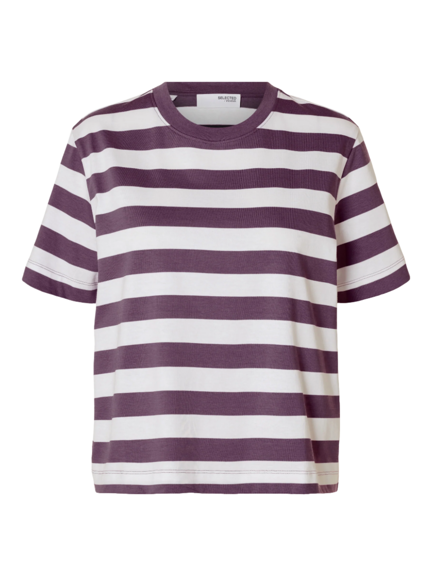 Plum & white stripe 100% cotton t-shirt