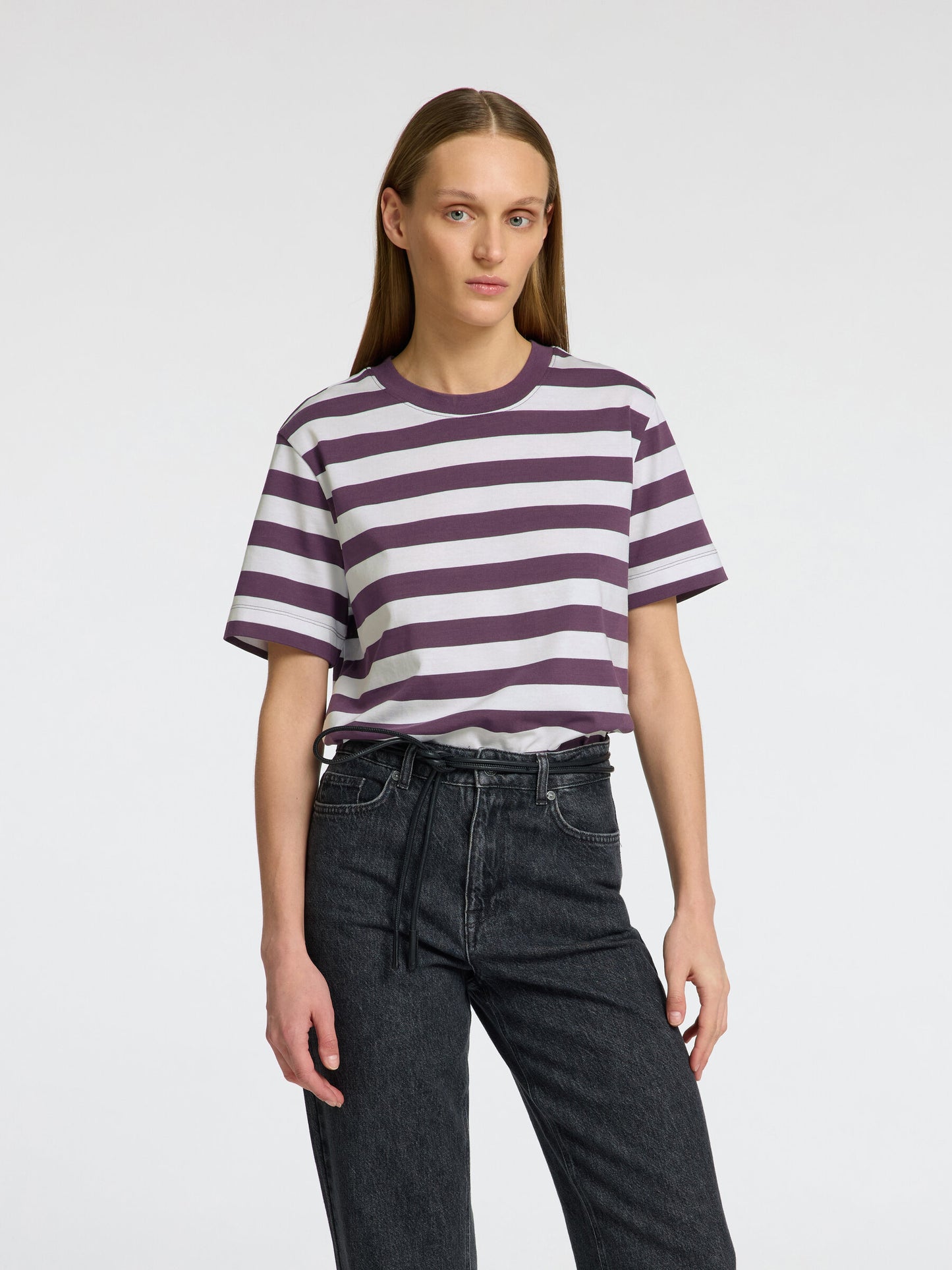 Plum & white stripe 100% cotton t-shirt