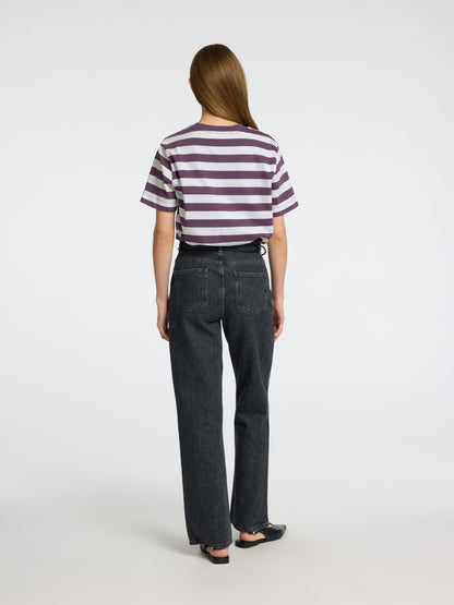 Plum & white stripe 100% cotton t-shirt