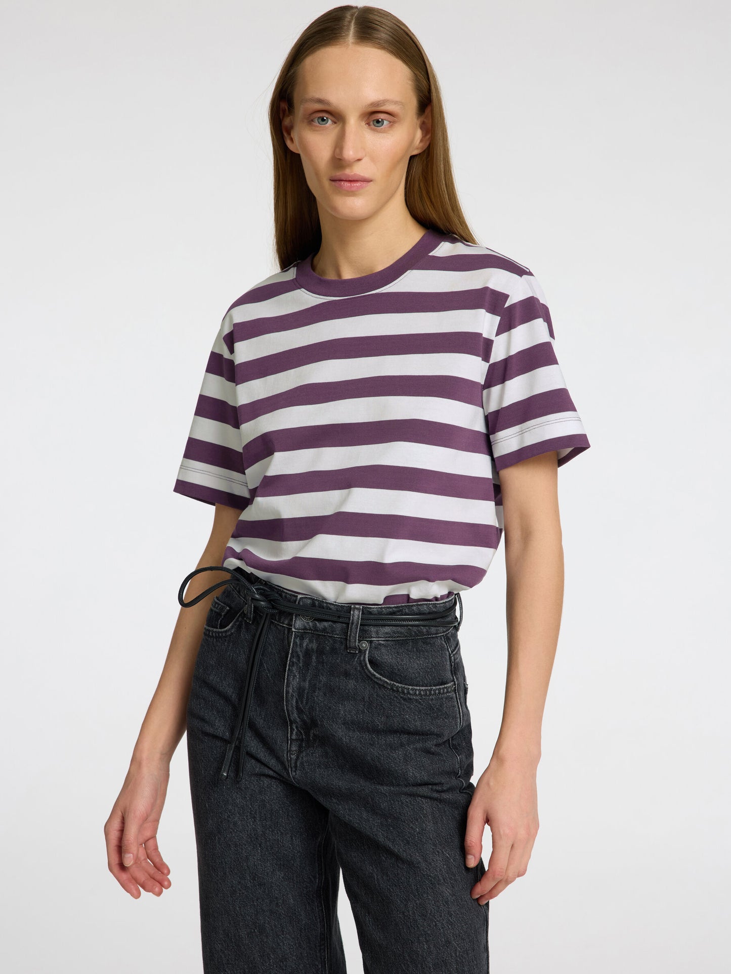 Plum & white stripe 100% cotton t-shirt