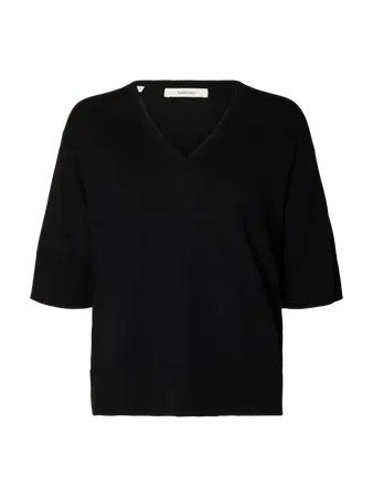 Black fine knit short sleeve top