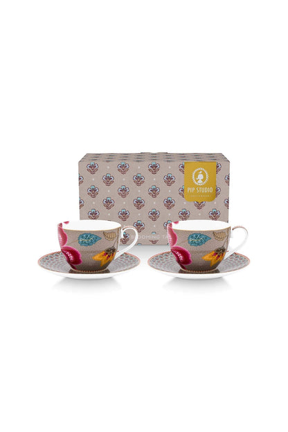 Set/2 Cups and Saucers Blooming Tales Fantasy khaki by Pip Studio