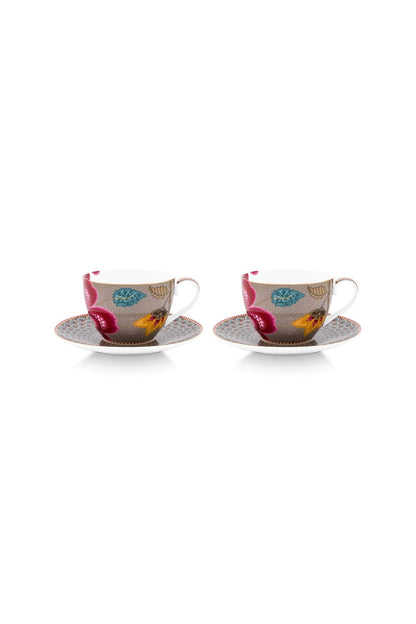 Set/2 Cups and Saucers Blooming Tales Fantasy khaki by Pip Studio