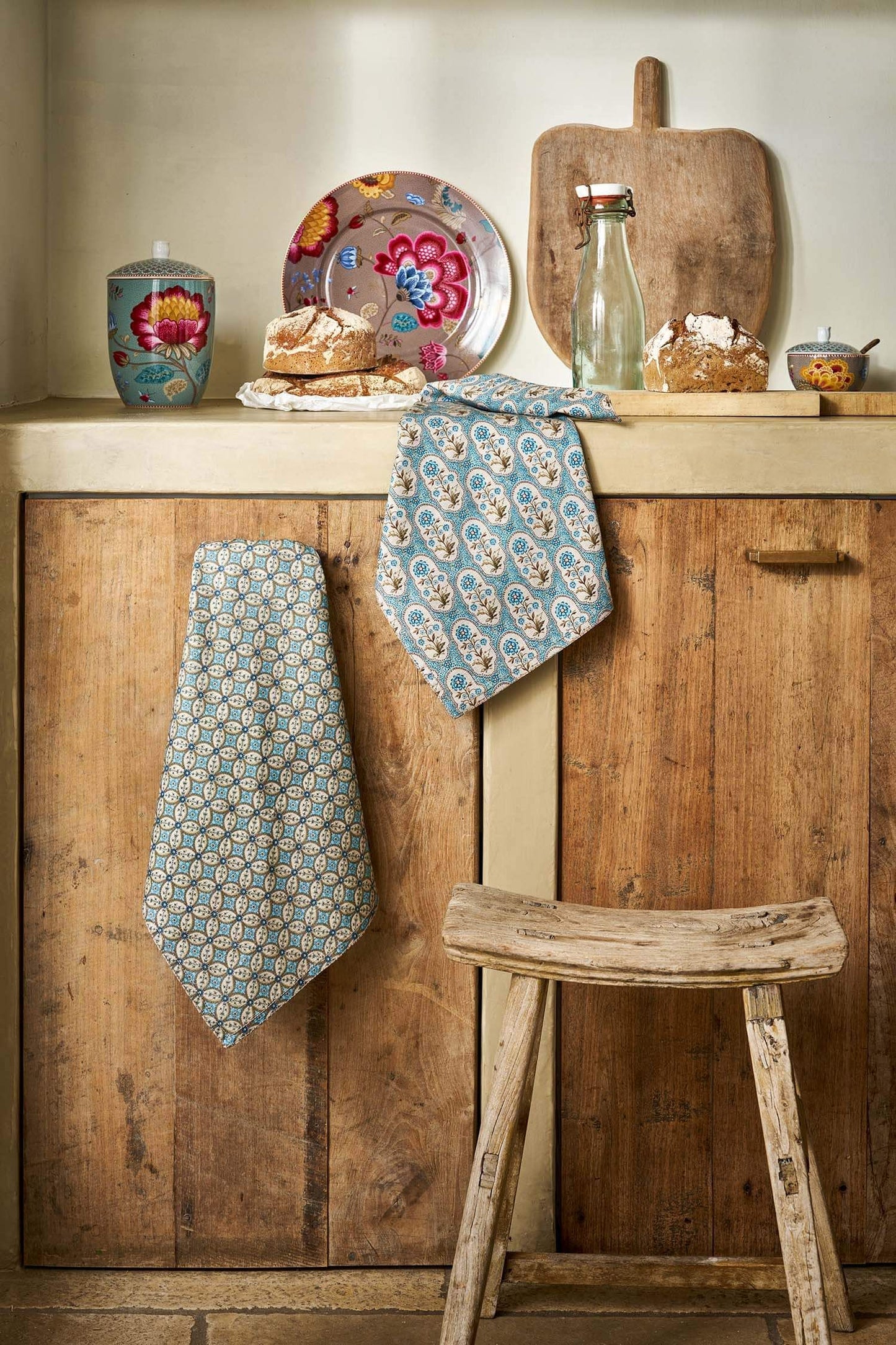 Set/2 Tea Towels Blooming Tales Bustani-Pashmina Khaki/Blue by Pip Studio