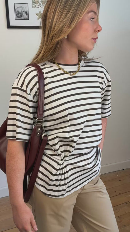Brown & white stripe cotton t-shirt
