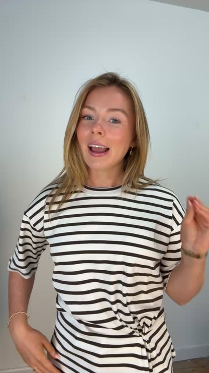 Brown & white stripe cotton t-shirt