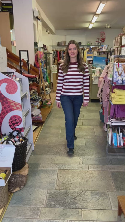 Long sleeve burgundy and white stripe top