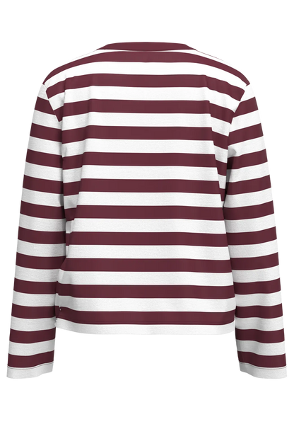 Long sleeve burgundy and white stripe top