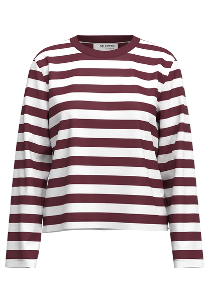 Long sleeve burgundy and white stripe top
