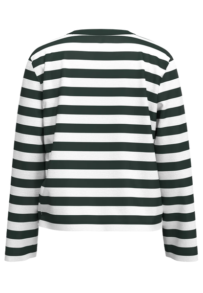 Long sleeve dark green and white stripe top