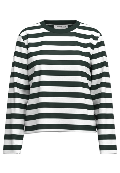 Long sleeve dark green and white stripe top