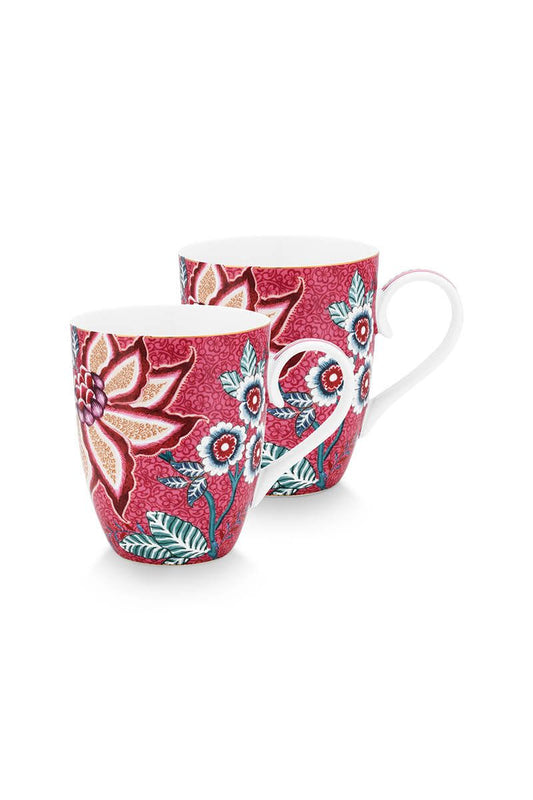 Flower Festival Set/2 Mugs Large Dark Pink ** BESTSELLER