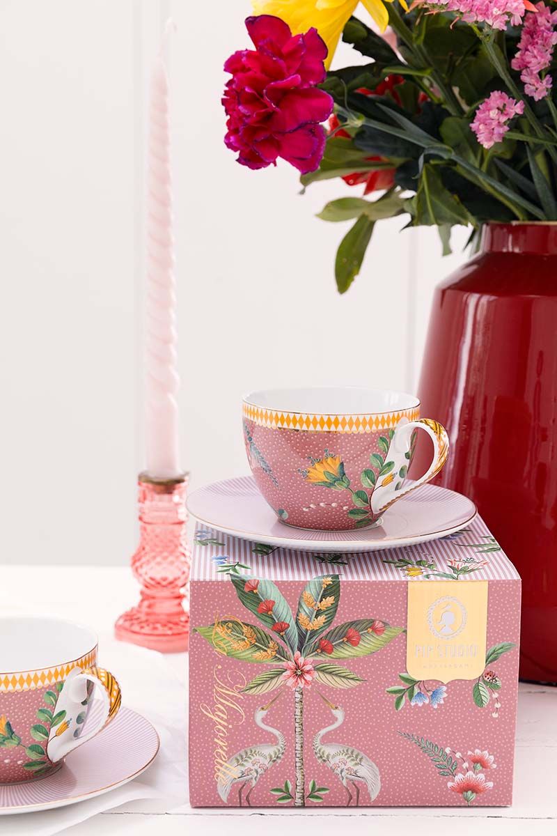 La Majorelle Set/2 Cappuccino Cups & Saucers Pink from Pip Studio