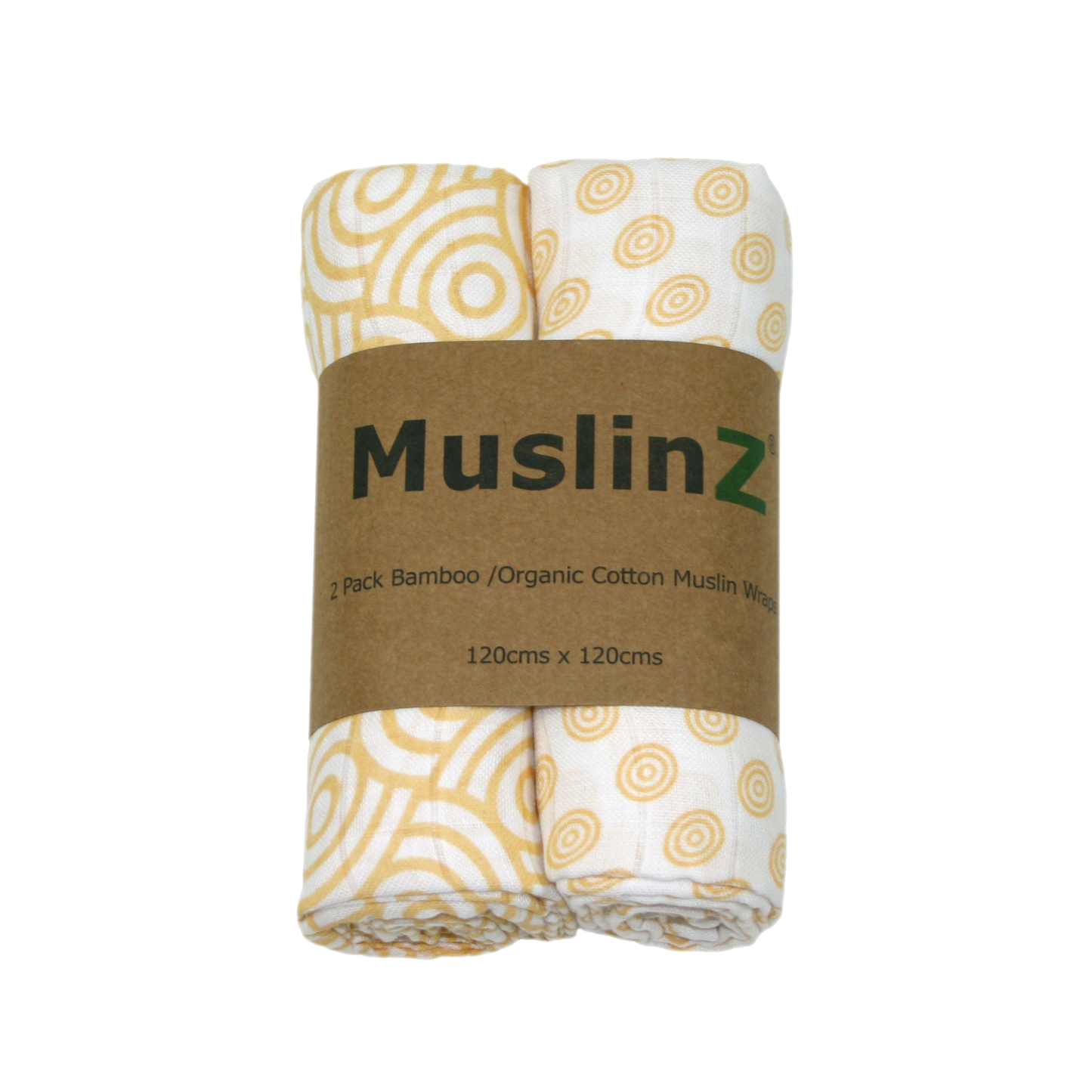 Muslinz 2 Pack Bamboo/Organic Cotton Muslin Swaddles 120x120cm – Gold Print