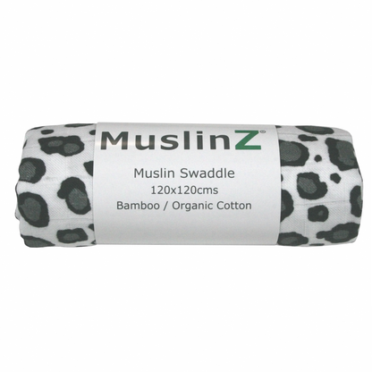 MuslinZ Bamboo/Organic Cotton Muslin Swaddle 120x120cm – Leopard