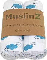 Blue Cloud 2 Pack Bamboo/Organic Cotton Muslin Swaddles 120x120cm