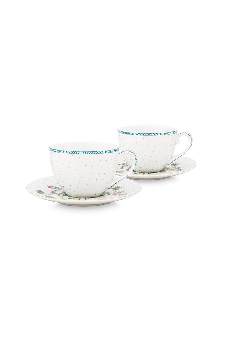 Jolie Set/2 Cappuccino Cups & Saucers Dots Gold by Pip Studio